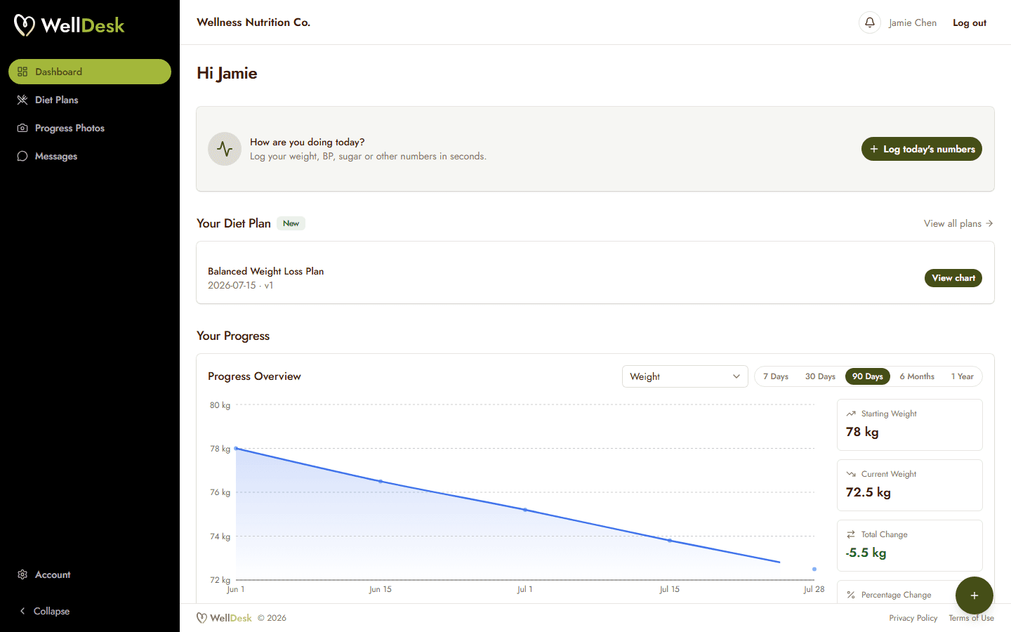 The client-facing portal showing a progress chart